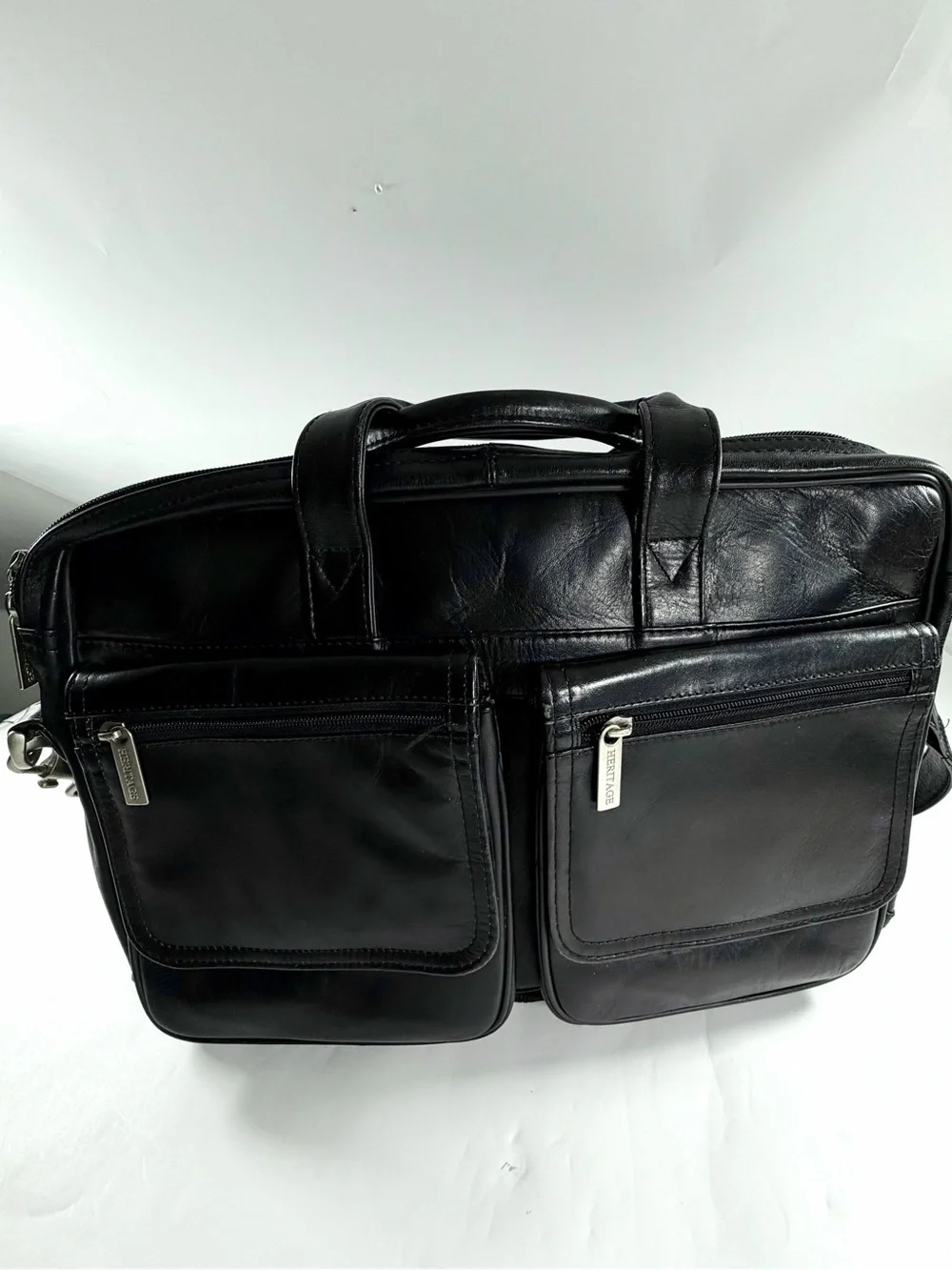 Heritage Black Leather Laptop Briefcase Messenger Bag Travel Organizer